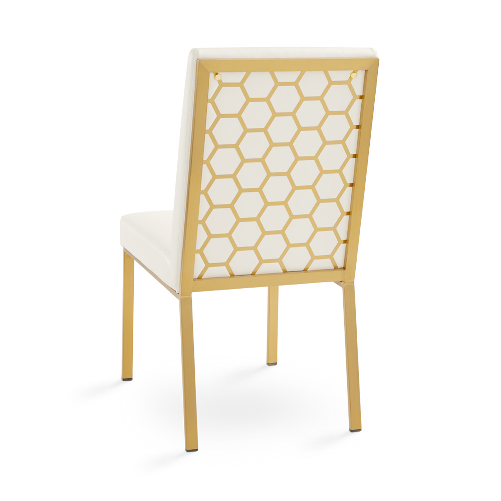 Riley Gold Dining Chair: White Leatherette